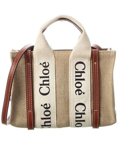 Chloé Woody Mini Canvas & Leather Tote - Brown