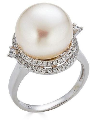 Belpearl Silver 12-11.5mm Pearl Cz Ring - White