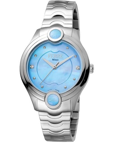 Ferré Crystal Embellished Mother Of Pearl Bracelet Watch - Blue