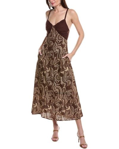 REVERIEE Linen-blend Maxi Dress - Brown