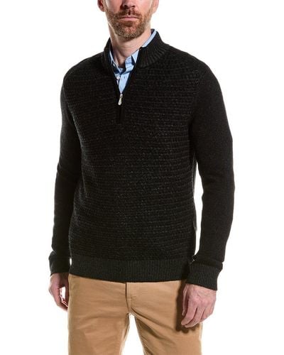 RAFFI Wool & Cashmere-blend 1/4-zip Mock Neck Sweater - Black