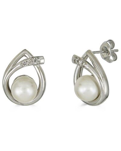 Belpearl Silver Pearl Cz Earrings - Metallic