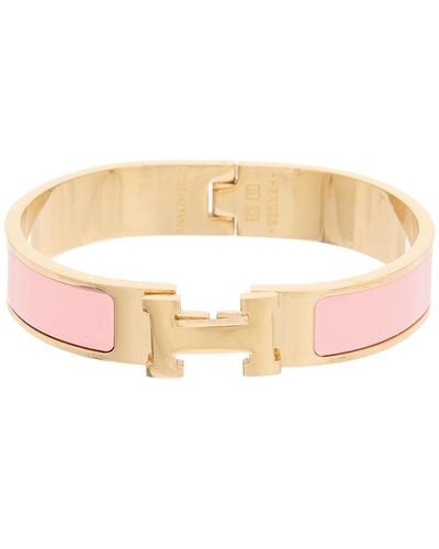 Hermès Gold-tone & Light Pink Enamel Clic Clac H Bracelet