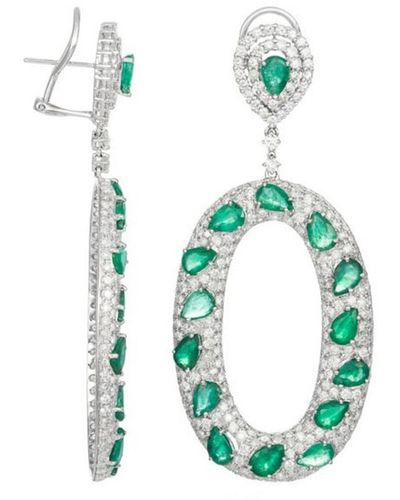Diana M. Jewels Fine Jewelry 18k 19.00 Ct. Tw. Diamond & Green Emerald Drop Earrings - Blue