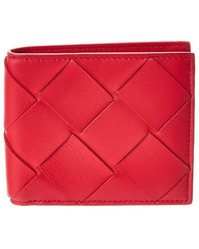 Bottega Veneta Maxi Intrecciato Leather Bifold Wallet - Red