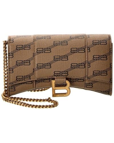 Balenciaga Hourglass Coated Canvas Wallet On Chain - Brown