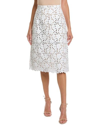 Michael Kors Floral Leather Skirt - White