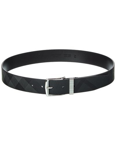 Burberry Check E-canvas & Leather Belt - Black