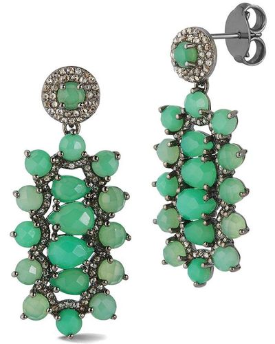 Banji Jewelry Silver 20.35 Ct. Tw. Diamond & Chrysoprase Drop Statement Earrings - Green