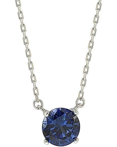 Suzy Levian Silver Sapphire Solitaire Necklace - Blue