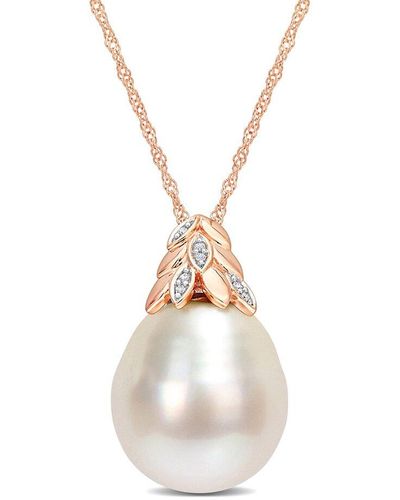Rina Limor Contemporary Pearls 14k Rose Gold Diamond 14-14.5mm Pearl Pendant Necklace - White