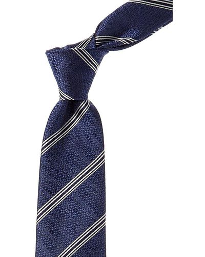 Canali Navy Stripe Silk Tie - Blue