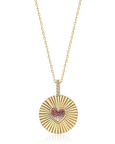 Gabi Rielle Love In Bloom 14k Over Silver Cz Heart Pendant Necklace - Metallic