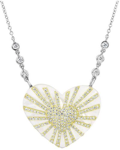 Meira T 14k Two-tone 0.12 Ct. Tw. Diamond & Pearl Heart Necklace - Metallic