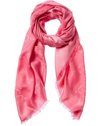 Gucci GG Jacquard Wool & Silk-blend Scarf - Pink
