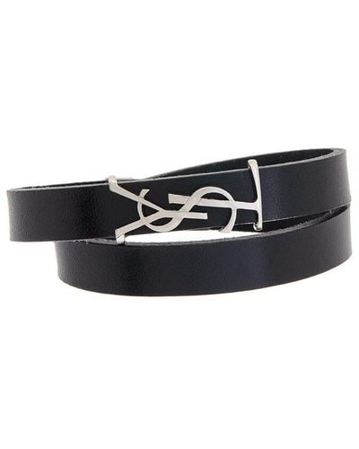 Saint Laurent Opyum Double Wrap Leather Bracelet - Black