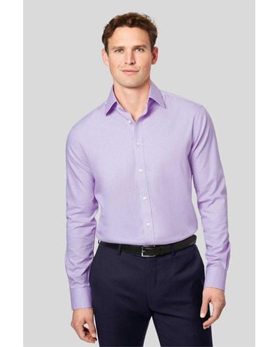 Charles Tyrwhitt Non-iron Mini Herringbone Slim Fit Shirt - Purple