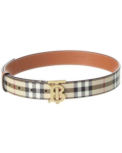 Burberry Check Tb E-canvas & Leather Belt - Brown