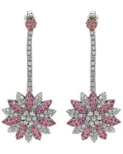 Suzy Levian Silver Diamond & Sapphire Earrings - Pink