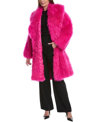 Michael Kors Shearling Shawl-collar Oversized Balmacaan - Pink