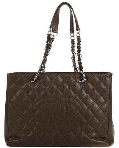 Chanel Caviar Leather Cc Large Shopping Tote (Authentic Pre-Owned) - Brown