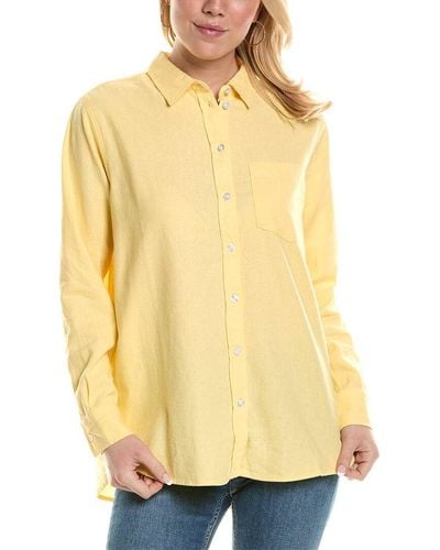 Three Dots Linen-blend Button-up Shirt - Yellow