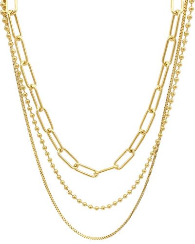Adornia 14k Plated Mixed Chain Necklace Set - Metallic