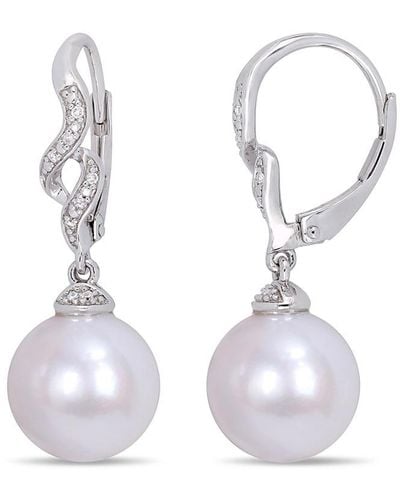 Rina Limor Silver 0.06 Ct. Tw. Diamond 11-12mm Pearl Twist Earrings - White