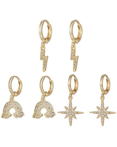 Eye Candy LA Luxe Collection 18k Plated Cz Lightning Bolt Star Huggie Earring Set - White
