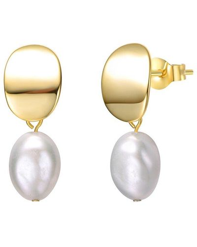 Genevive Jewelry 14k Over Silver 8mm Pearl Dangle Earrings - Metallic