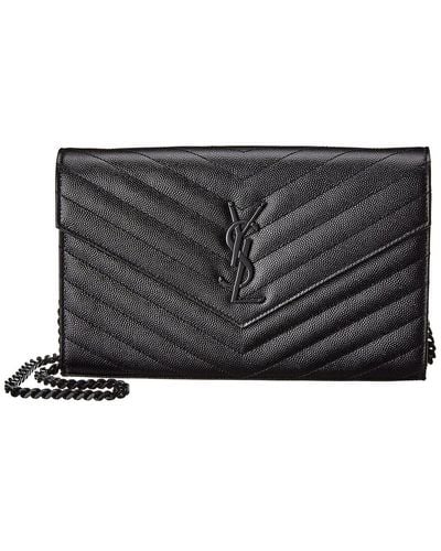 Saint Laurent Monogram Matelasse Leather Wallet On Chain - Black
