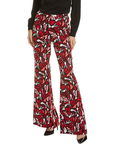 Baqcunre Women's Spring/Summer Tight Wrap Hip Vintage Rose Print Flared  Pants,Color Red,Size S-XL
