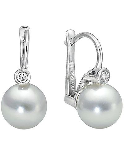 Belpearl 14k 0.10 Ct. Tw. Diamond & 8.5 Mm Akoya Pearl Earrings - Multicolor