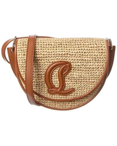 Christian Louboutin By My Side Raffia & Leather Shoulder Bag - Brown