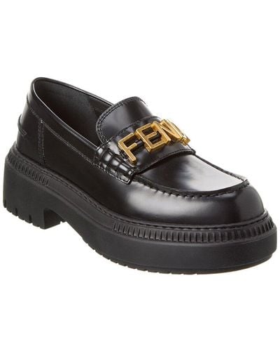 Fendi Graphy Leather Platform Loafers - Black
