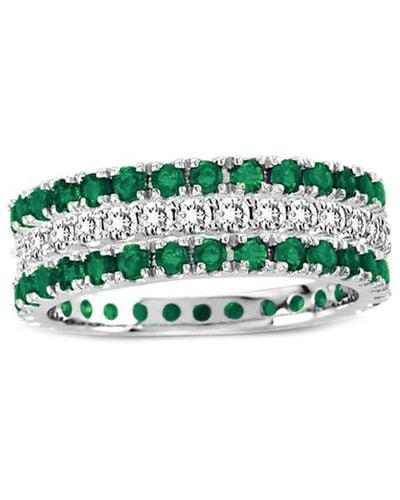 Suzy Levian Set Of 3 14k 1.82 Ct. Tw. Diamond & Emerald Eternity Rings - Green