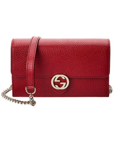 Gucci Interlocking G Leather Wallet On Chain - Red