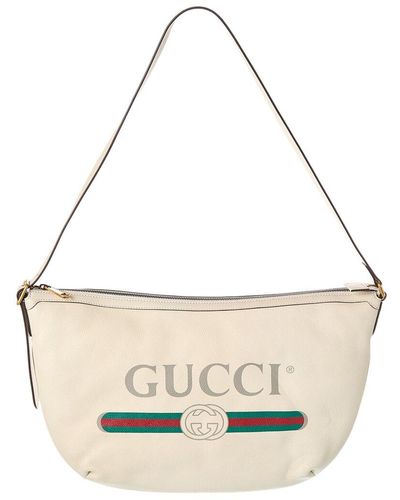 Gucci Logo Print Half Moon Leather Hobo Bag - Metallic