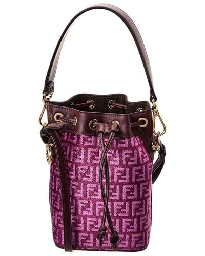 Fendi Mon Tresor Mini Tapestry & Leather Bucket Bag - Purple