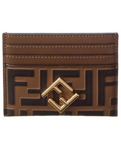 Fendi Ff Diamonds Leather Card Holder - Brown