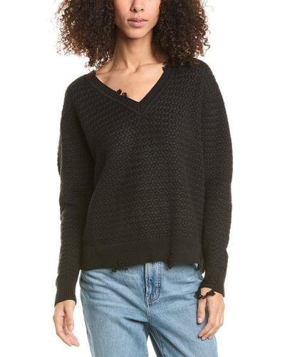 Chrldr Skylar V-neck Distressed Sweater - Black