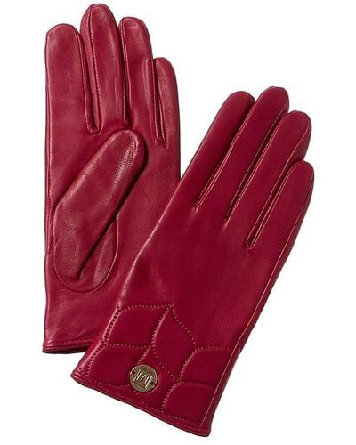 Bruno Magli Quilted Cuff Cashmere-lined Leather Gloves - Red