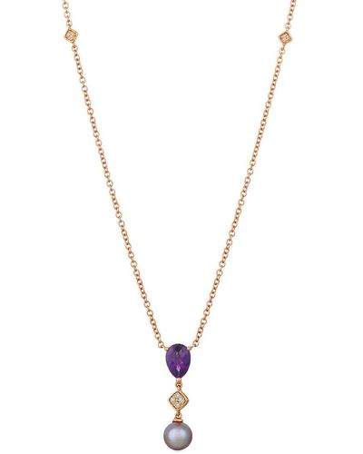 Le Vian Le Vian 14k Rose Gold 0.99 Ct. Tw. Diamond & Amethyst 9-10mm Pearl Pendant Necklace - Metallic
