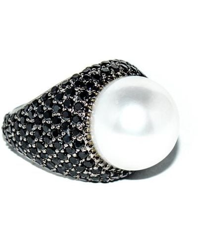 Arthur Marder Fine Jewelry Silver 14.75mm Black Spinel South Sea Pearl Ring - White