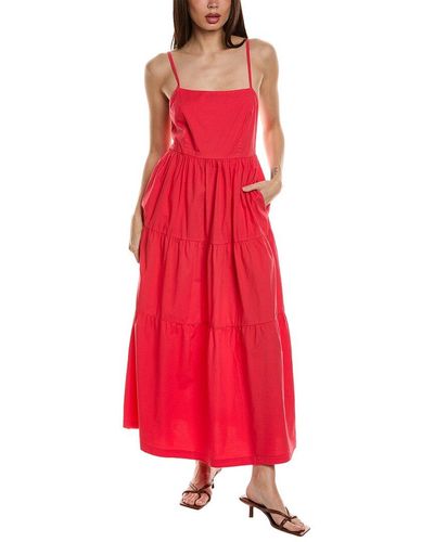 Monrow Poplin Maxi Dress - Red