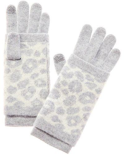 Hannah Rose Leopard Double-faced Jacquard 3-in-1 Cashmere Tech Gloves - White