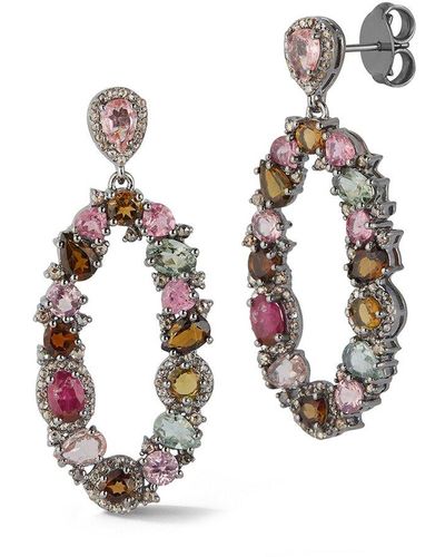Banji Jewelry Silver 10.81 Ct. Tw. Diamond & Tourmaline Drop Statement Earrings - Metallic
