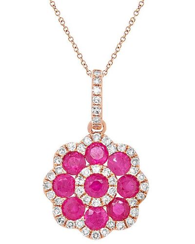 Diana M. Jewels Fine Jewelry 14k Rose Gold 1.01 Ct. Tw. Diamond & Ruby Necklace - Pink