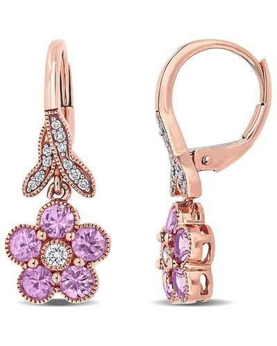 Rina Limor 14k Rose Gold 1.54 Ct. Tw. Diamond & Pink Sapphire Earrings