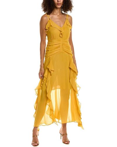 Beulah London Ruffle Midi Dress - Yellow